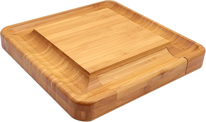 Sarolta Homewares Bamboo Cheese & Sushi Cutting Board and Platter with Brushed Stainless Steel Cutlery Set - 2 Sets