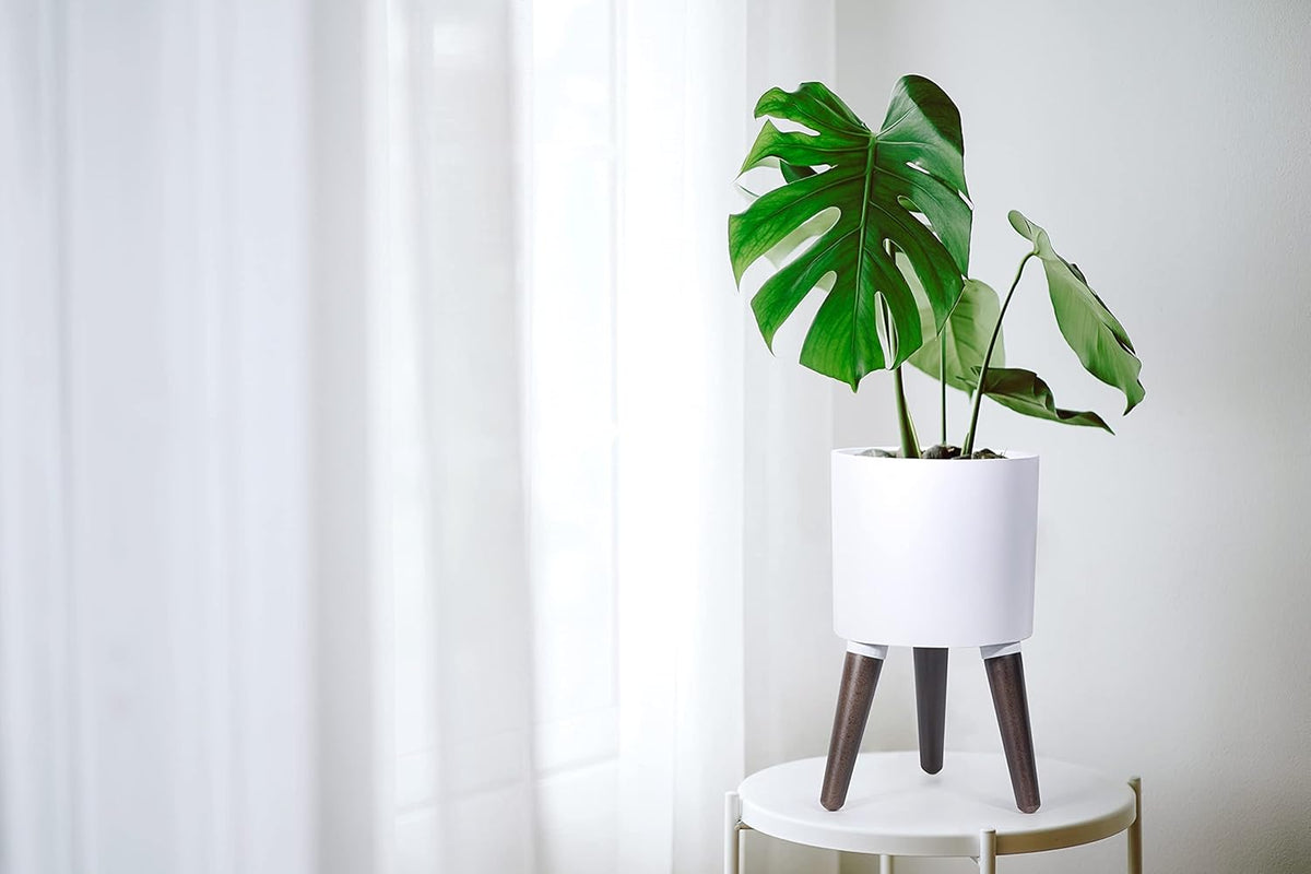 D'vine Dev 8 Inch Planter Pot with Stand, Mid-Century Tall Plant Pot with Legs for Indoor Plants, Small, White, 88-O-A-1