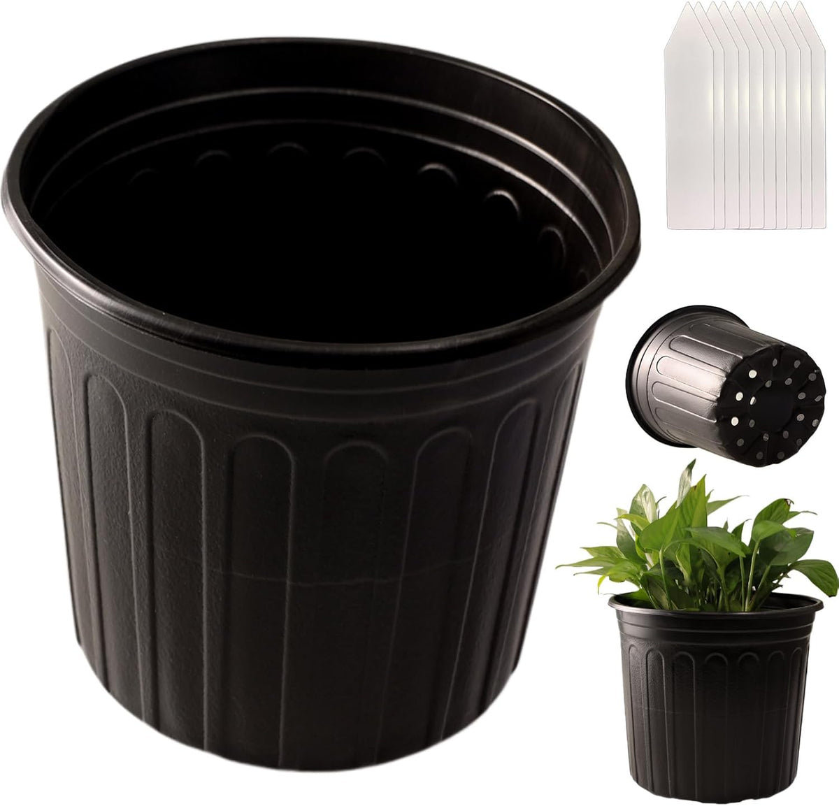 25 Pack 3 Gallon Flexible Plant Nursery Pots Plastic Seedling Starting Pots with Drainage Holes Soft Flower Pots Plant Container with Plant Labels, Black
