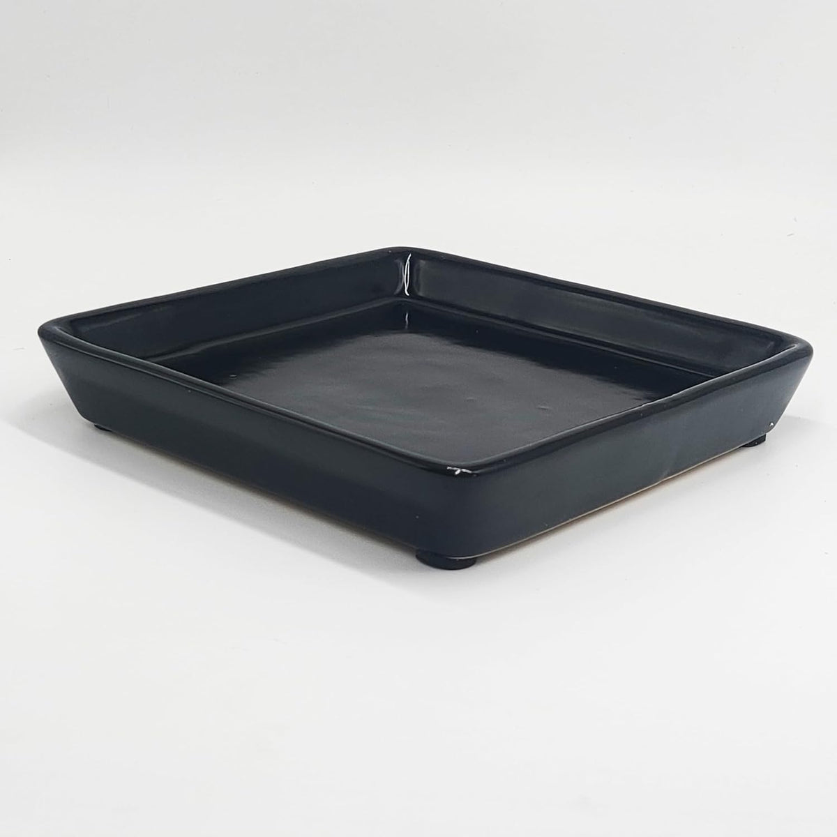Square Plant Saucer 12 Inch 1 Pack，Plant Trays for Pots, Black Ceramic Plant Saucers for Indoors Outdoors, Plant Drip Tray 4 6 8 10 12 14 Inch