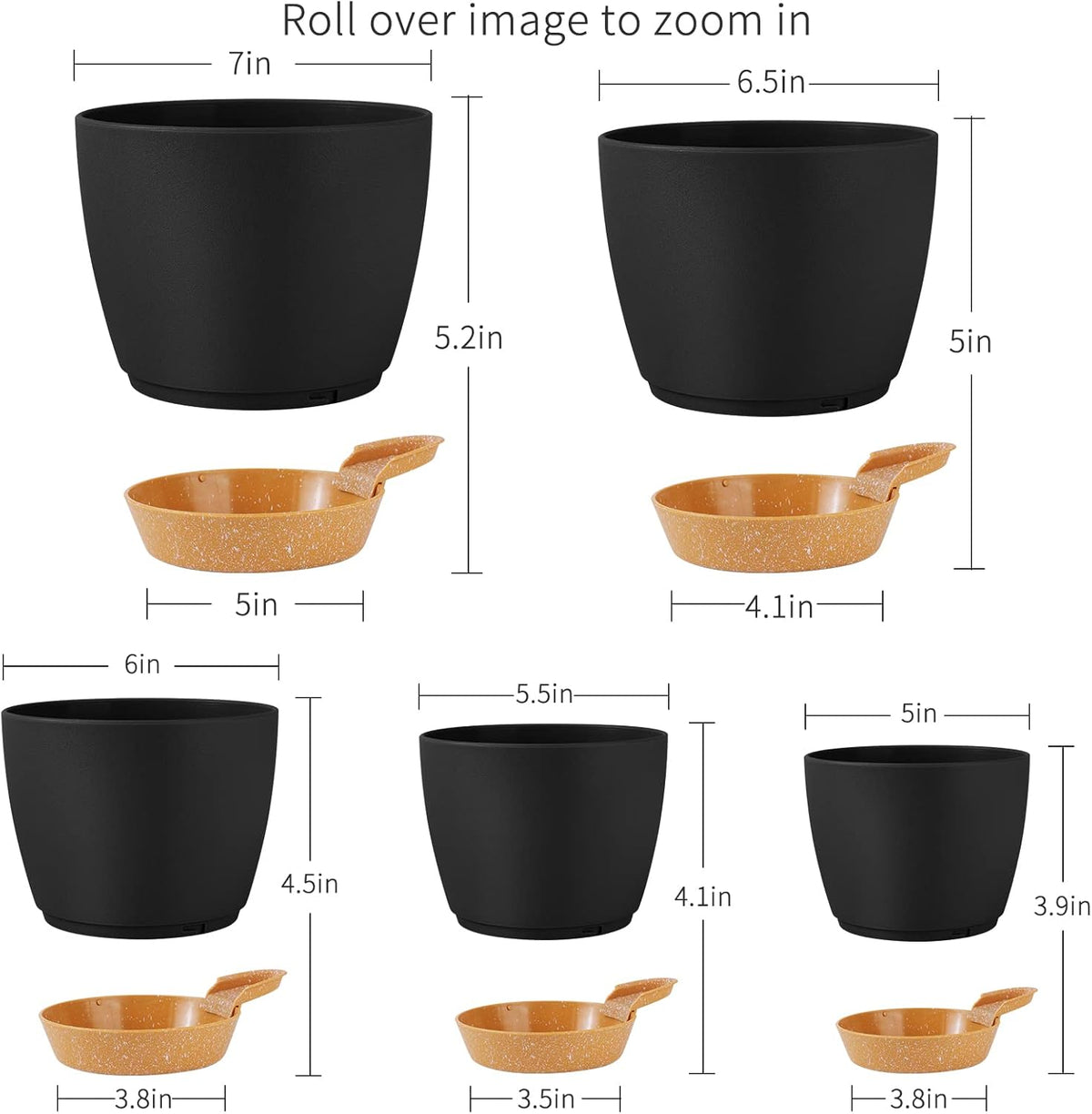 GARDIFE Plant Pots 7/6.5/6/5.5/5 Inch Self Watering Planters with Drainage Hole, Plastic Flower Pots, Nursery Planting Pot for All House Plants, Succulents,Snake Plant, African Violet, Flowers,Black