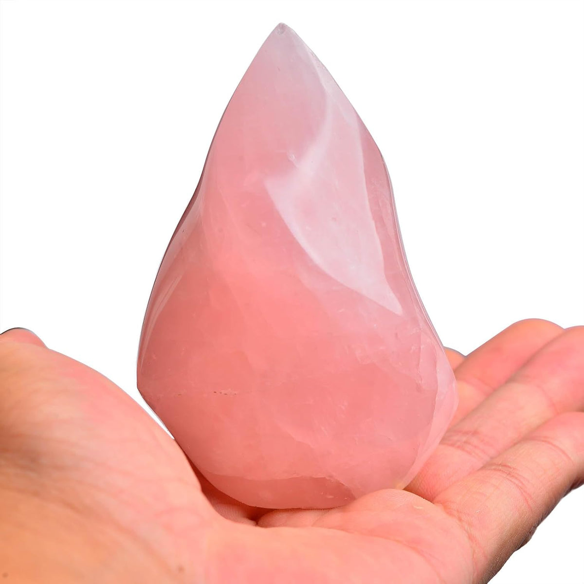 AMOYSTONE Rose Quartz Healing Crystal Large Flame Shaped Tower Standing Rose Quartz Protection Crystals for Witchcraft 1.5-2.2LB