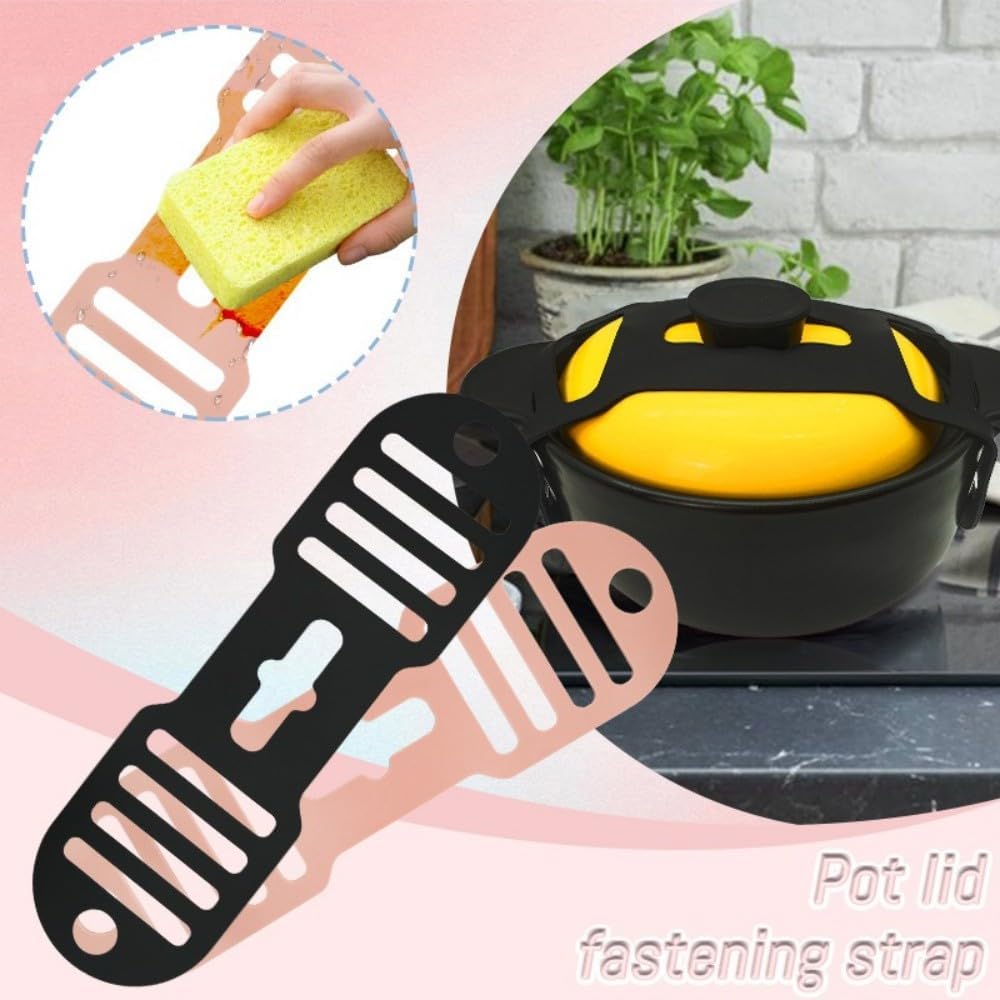 Silicone Lid Lock Strap for Crockpot Slow Cooker (6/7/8 Quart) - Universal Crockpot Lid Holder & Rubber Strap Alternative | Heat-Resistant, No-Spill Design Transport Accessories (Pink+Black)
