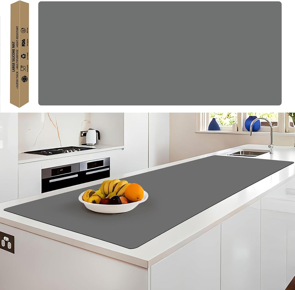 Extra Large Silicone Mat, 78.7"x 23.6" Non-Slip Heat Resistant Mats, Thicken Kitchen Countertop Protector Mat, Cuttable Waterproof Protector Mats for Kitchen Counter or Crafts (Dark Gray)