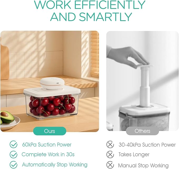 Handheld Vacuum Sealer for Food with 3 Vacuum Containers Mini and Portable Vacuum Sealer for Food Preservation Rechargeable & Cordless Fully Automatic Food Vacuum Pump (1 Machine + 3 Containers)