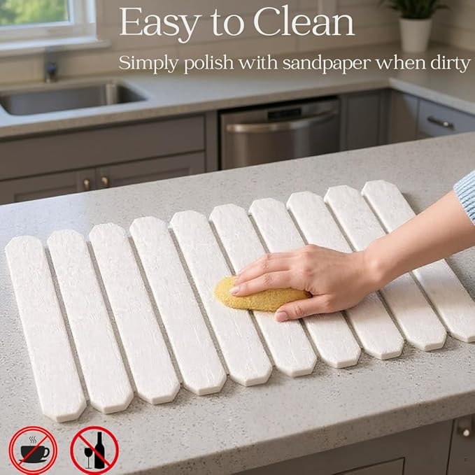 Stone Drying Mat 24″×16″ Large - Ultra Fast Absorbent Kitchen Counter & Bathroom Mat, Diatomaceous Earth Foldable Non-Slip for Dishes, Pets, Plants