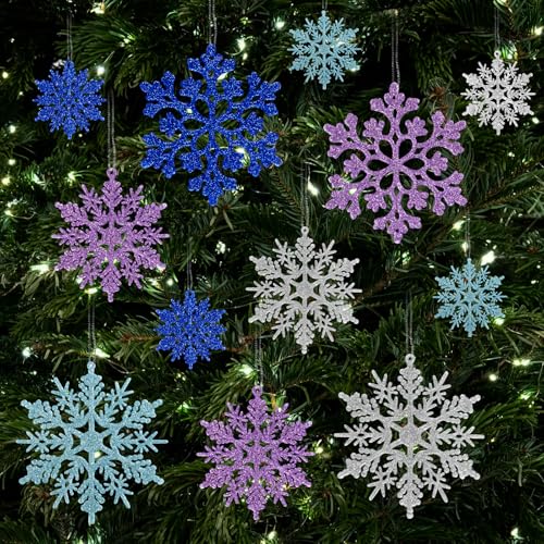 36pcs Light Purple Blue Silver Christmas Snowflake Ornaments (36 Count)