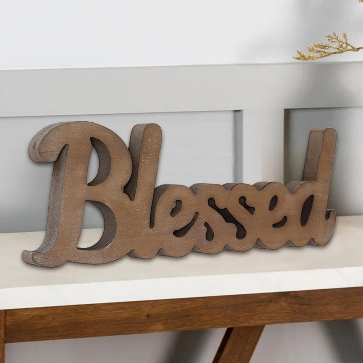 Farmhouse Blessed Signs for Home Decor 15 inches, Hanging Handmade Rustic Blessed Wall Decor, Wooden Signs for Tabletop Mantel Shelf Entryway Wedding Thanksgiving Christmas