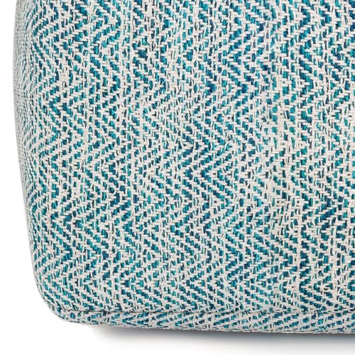 Nate 20" Wide Square Pouf in Light Teal Handwoven Cotton