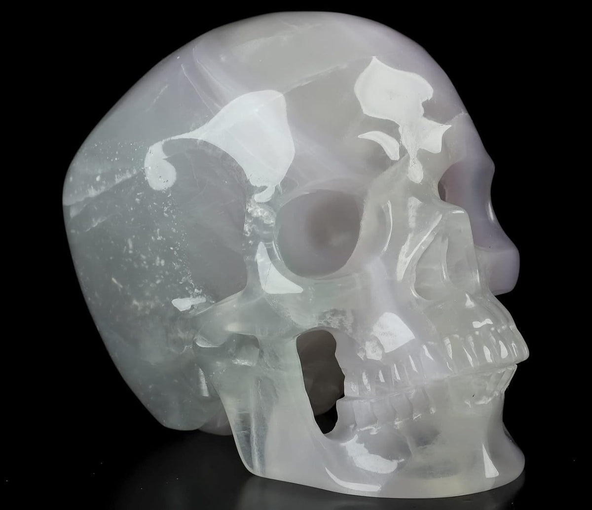 Skullis 5.0" Fluorite Super Realistic Crystal Skull, Hand Carved Gemstone Fine Art Sculpture, Reiki Healing Stone Statue.2245 Z8