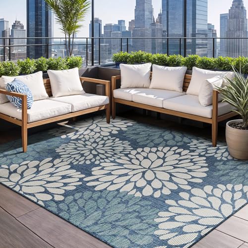 Outdoor Rug 9x12 Modern Exotic Tropical Leaf Area Rugs for Indoor and Outdoor Patio Deck Porch Garden Water Resistant Washable Outside Carpet
