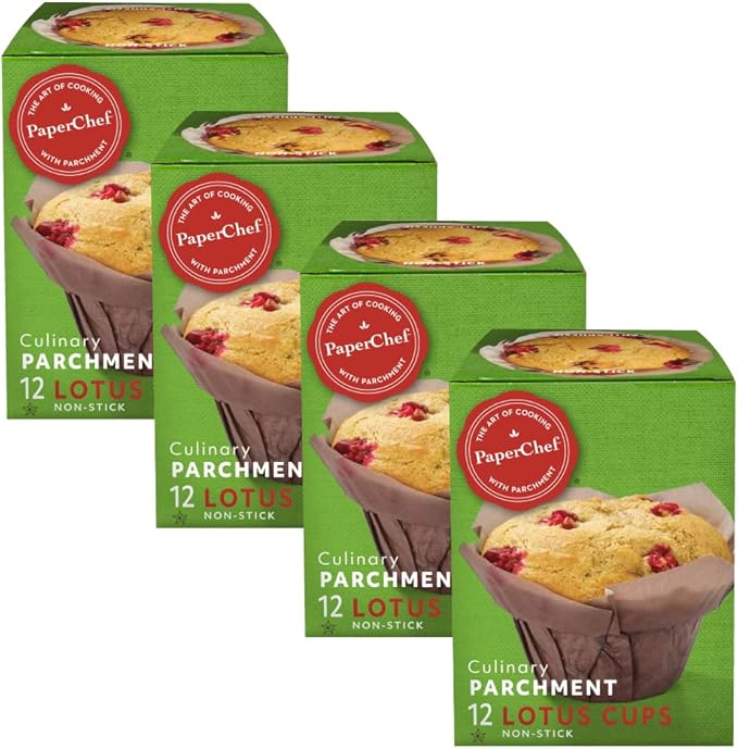 PaperChef - Parchment Lotus Baking Cups - Easy Release, Non-Stick Paper - Decorative Baking Cups, Perfect for Parties, Weddings, and Holidays - 12 count - 4 Pack