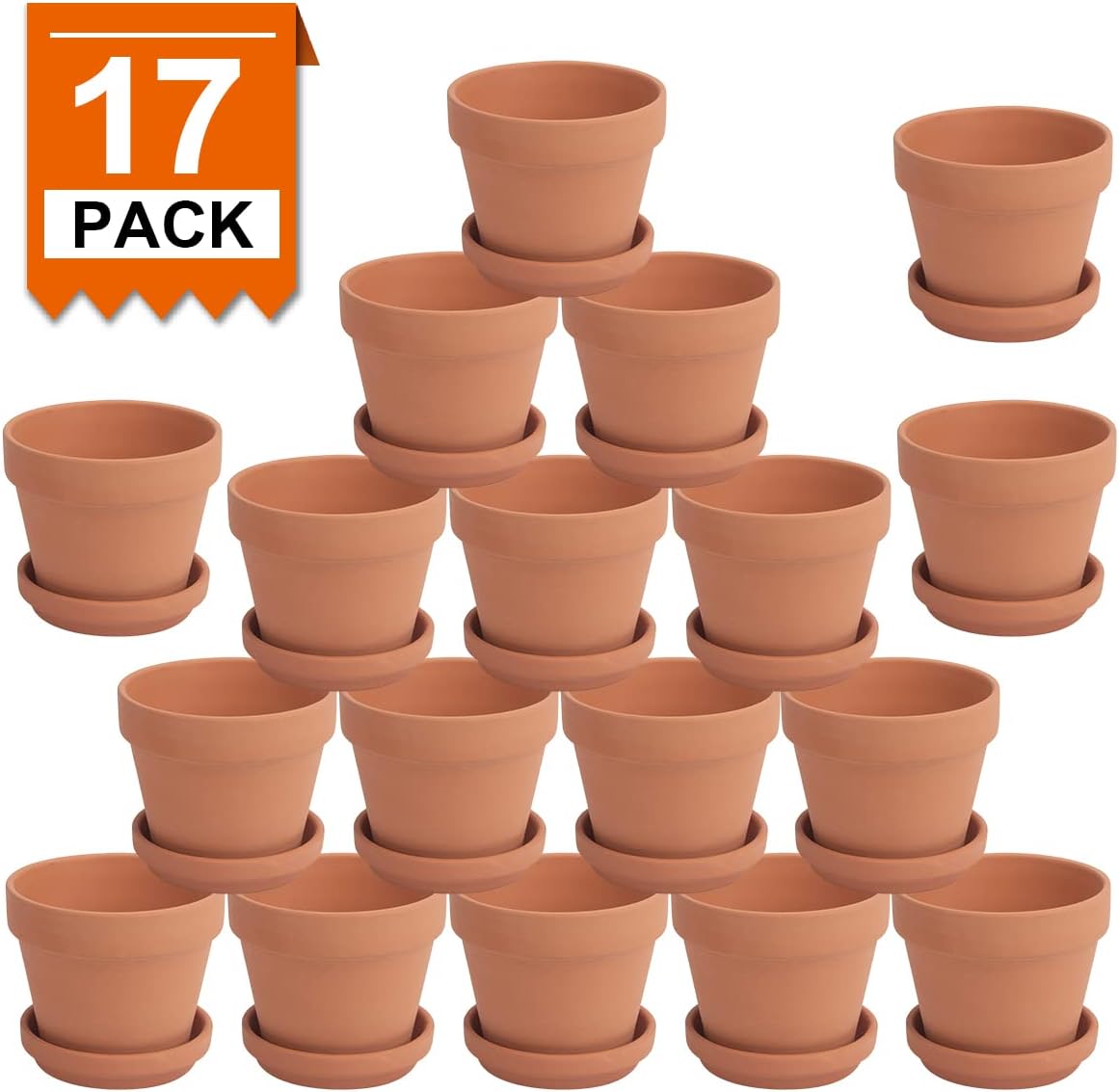 CFKJ [17 Pack] 4 inch Planter Nursery Pots Terracotta Pot Clay with Saucer Ceramic Pottery Cactus Flower Succulent Garden Terra Cotta Plants (17)