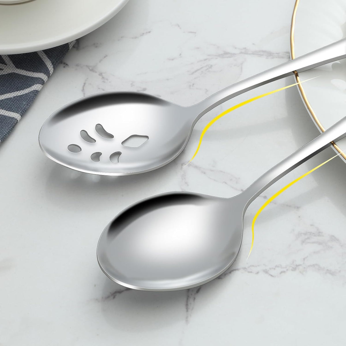 BEWOS 12-Piece Serving Set, 6 Slotted and 6 Regular Spoons, 9.1-Inch Stainless Steel, Dishwasher Safe, Large Serving Spoons For Buffet
