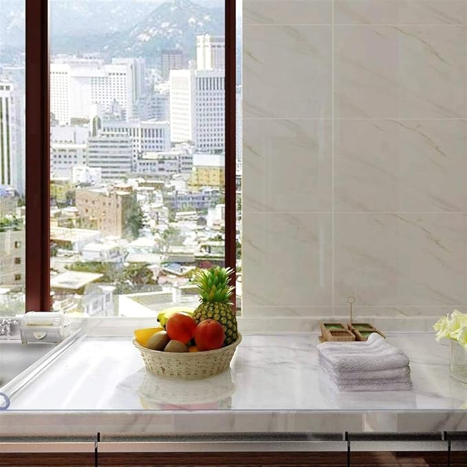 NECAUX Custom 52 x 96 Inch Clear Table Cover Protector, 1.5mm Thick Wood Grain Transparent Table Pad Non-Slip Tablecloth Plastic Protective Pad for 8 Foot Dining Room Table, Conference Table