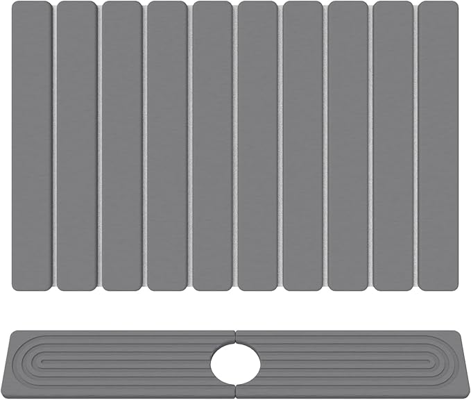 Stone Drying Mat for Kitchen Counter, 24"x16" Water Absorbing Dish Drying Mat with 24"x4" Faucet Mat for Kitchen Sink, Diatomaceous Earth Quick Dry Stone Mats for Dishes Bottles Cups (Dark Gray)