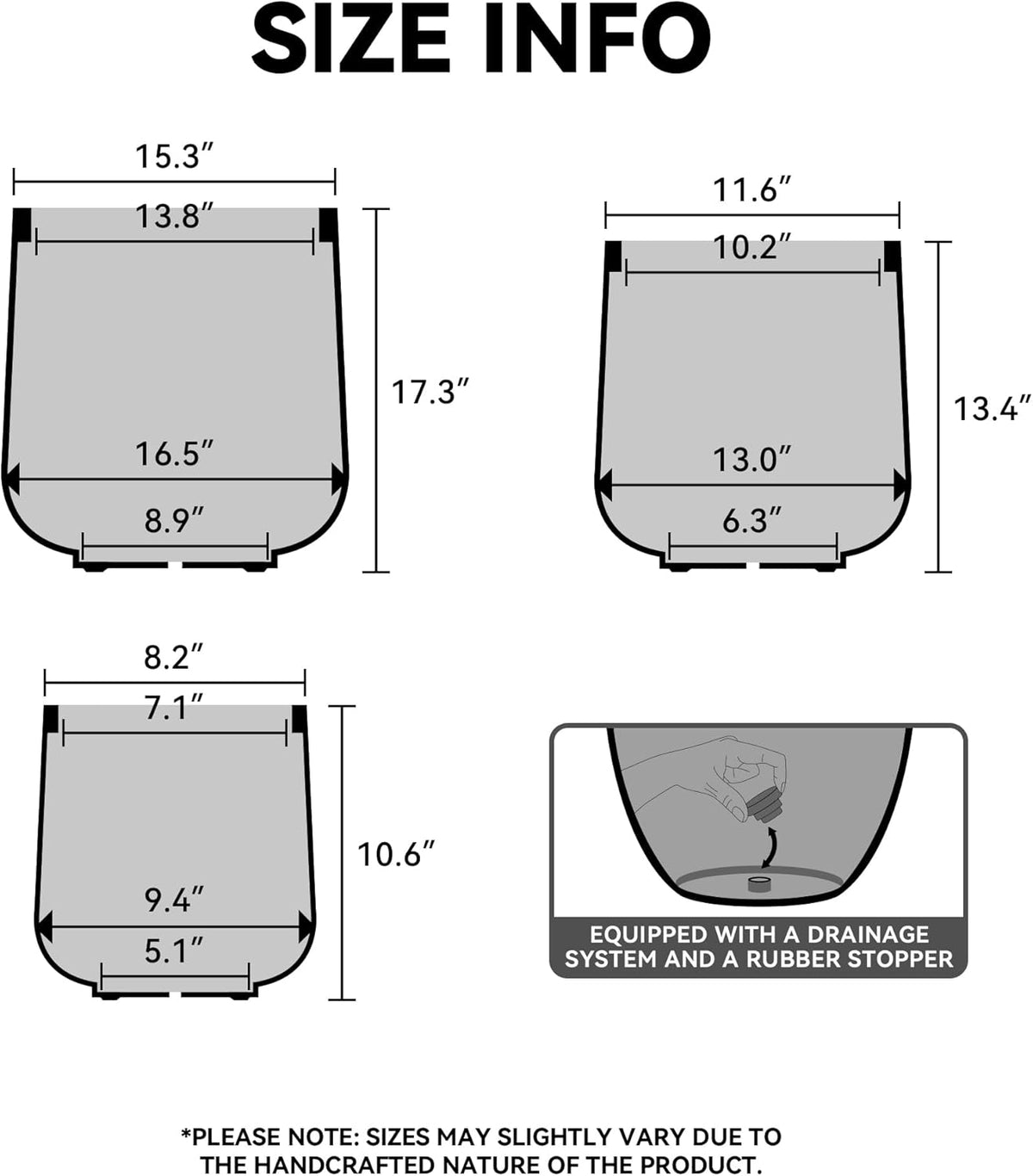 Kante 15.3"+11.6"+8.2" Dia Round Concrete Planter, Large Outdoor Indoor Planter Pots Containers with Drainage Holes and Rubber Plug for Home Garden Patio, Mint Green