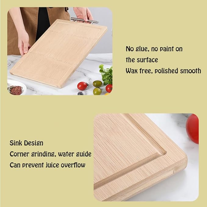Board Bamboo Board with Handle and Juice Groove Cutting Board for Kitchen Cutting Board for Meat Cheese and Vegetables Cutting Board for Carving Meat or Vegetables(