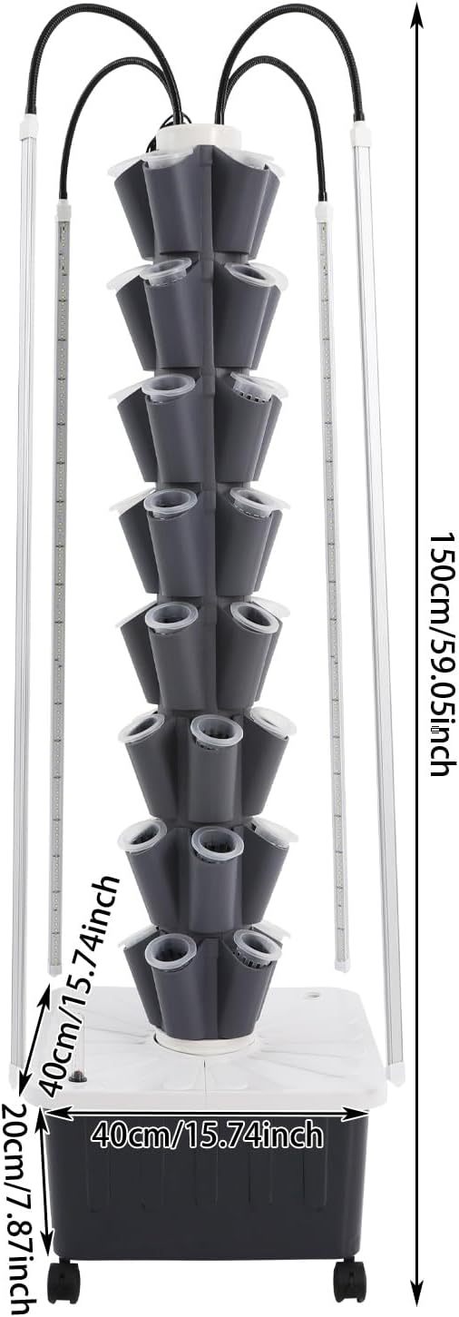 Hydroponics Growing System with LED Grow Lights, 40-Plants Indoor Vertical Hydroponic Tower, Vertical Garden Planter with Wheels, Hydroponic Germination Kit for Fruits, Vegetables, Herbs