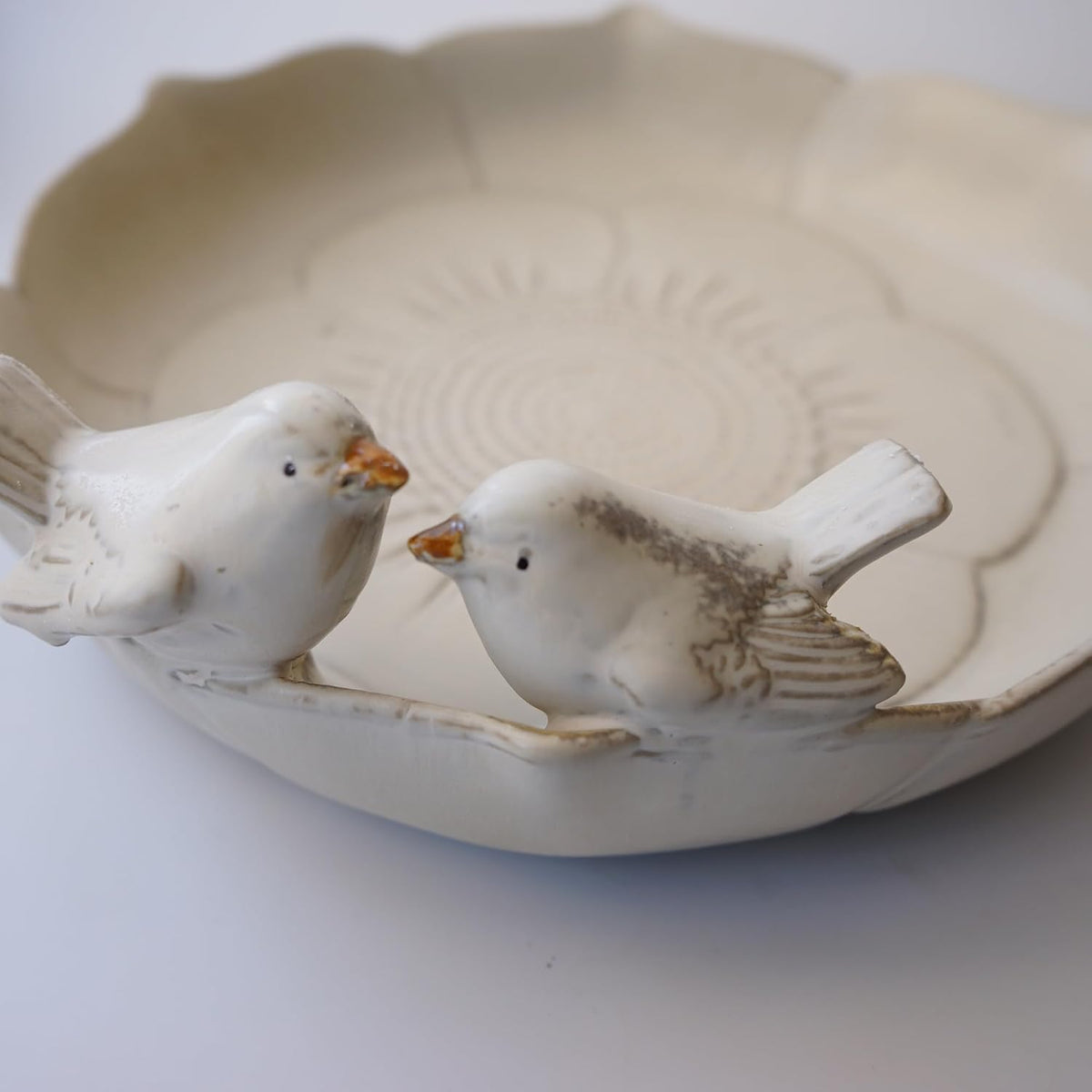 Ceramic Heavy Duty Ground Wild Bird Bath Bowl or Feeder for Outdoor Garden, Bowl Only (Beige)