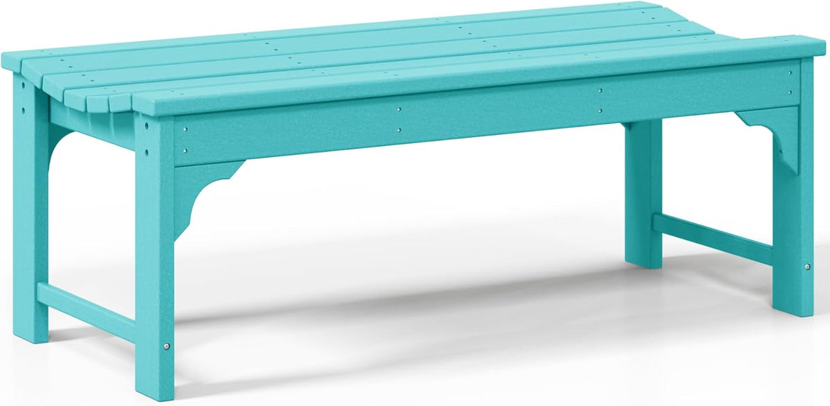 Outdoor Benches Weatherproof, All Weather Resistant Park Bench Poly Lumber Backless Garden Bench Seat for Entryway Front Porch, Turquoise