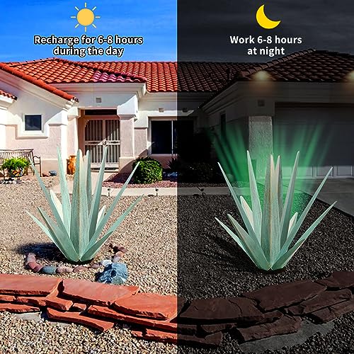 Large Metal Agave Plant Outdoor Decor with Solar Light
