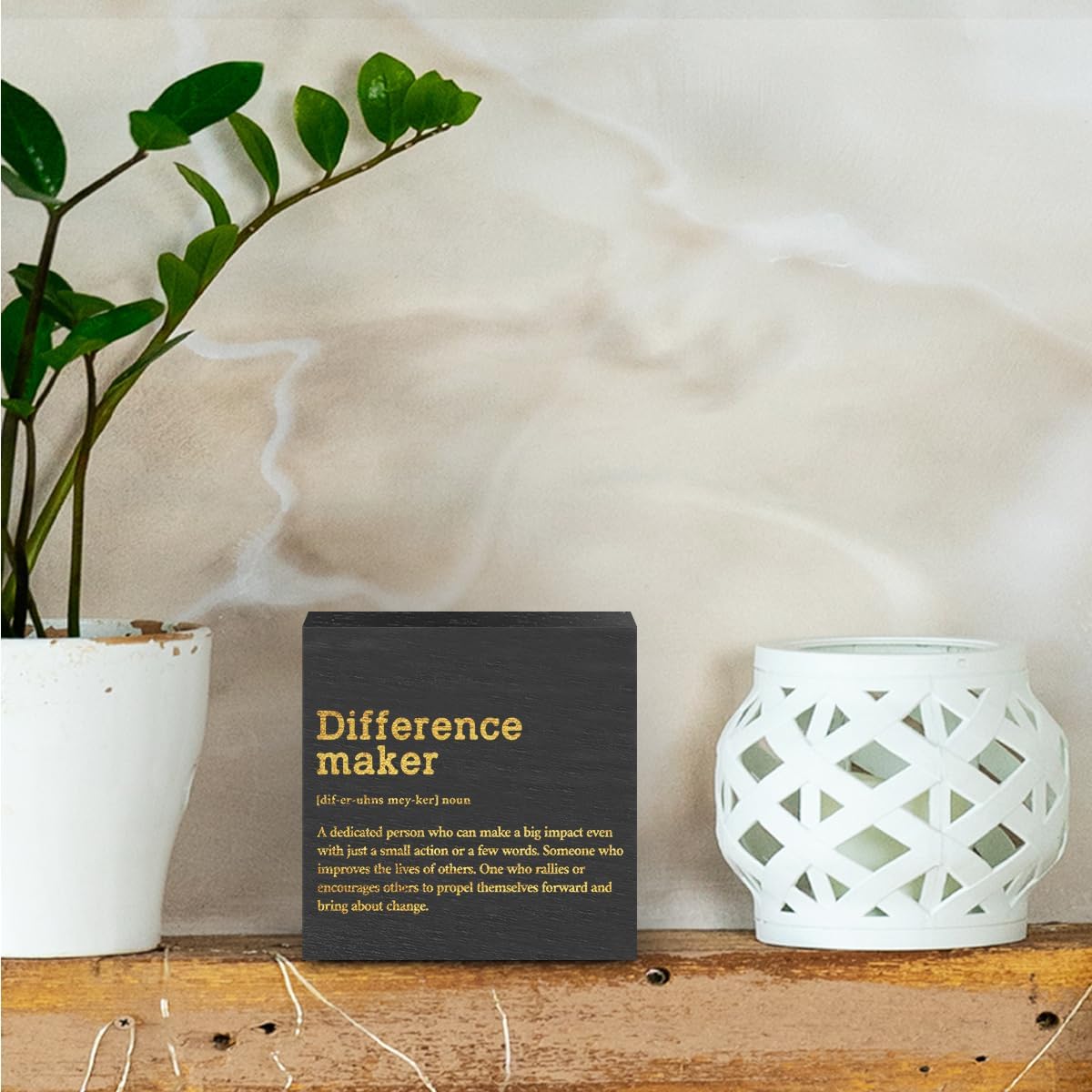 Difference Maker Definition Home Office Decor Wooden Box Sign, Appreciation Gifts for Teacher Nurse Boss Coworker Cubicle Desk Accessories Table Shelf Plaque Sign, Motivational Wall Decor, Black