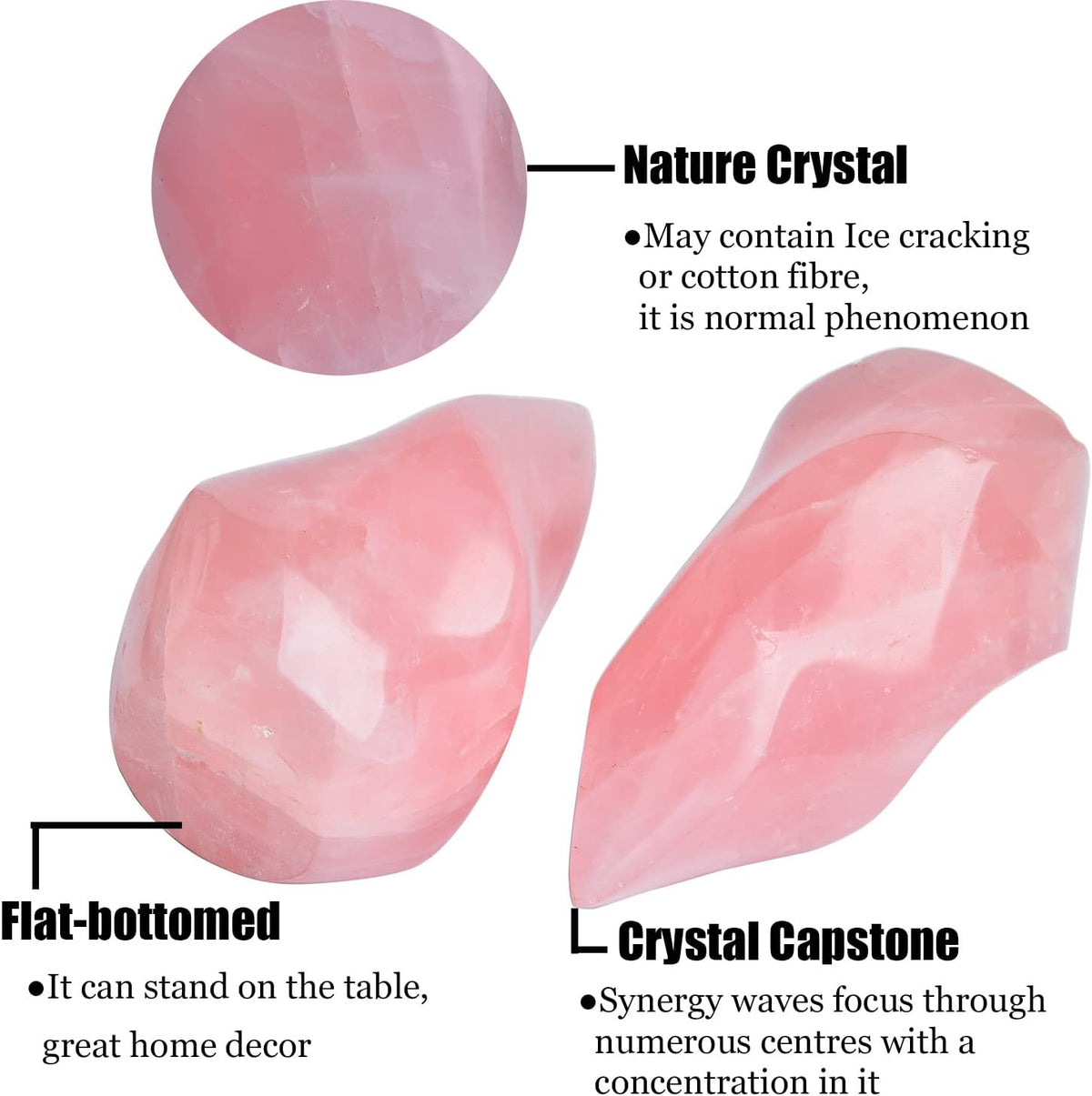 AMOYSTONE Big Rose Quartz Flame Standing Healing Crystal Tower Energy Meditation Crystal Decoration for Home Witchcraft 0.6-1.0LB