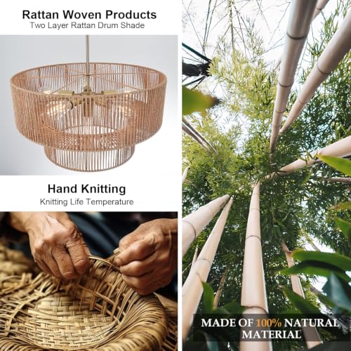 6 Light Boho Rattan Chandelier Light Fixture