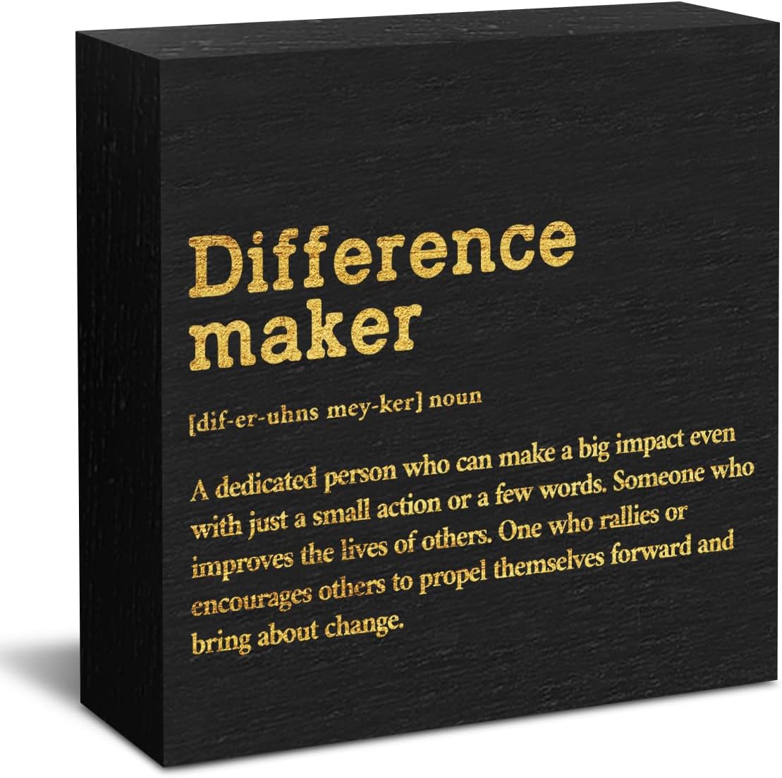 Difference Maker Definition Home Office Decor Wooden Box Sign, Appreciation Gifts for Teacher Nurse Boss Coworker Cubicle Desk Accessories Table Shelf Plaque Sign, Motivational Wall Decor, Black