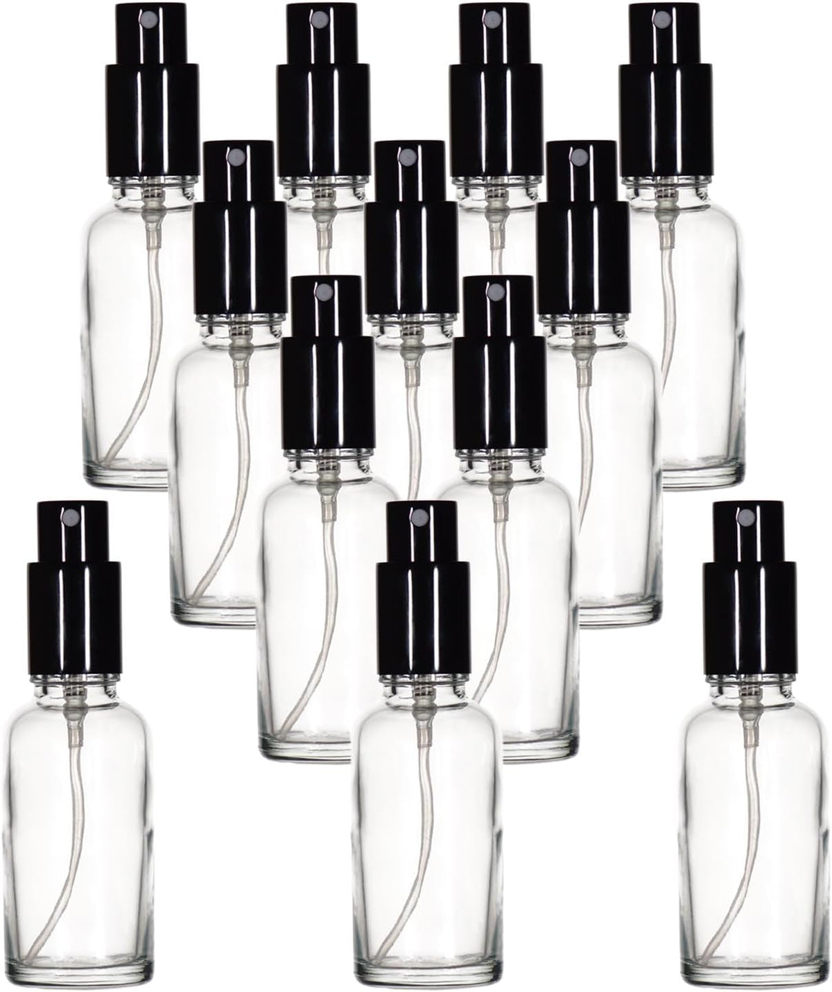 YIZHAO Clear Glass Spray Bottles 1oz, with Small Fine Mist Spray, Metal Cap, Refillable for Essential Oil,Travel,Cleaning,Perfume,Aromatherapy,Makeup – 12 Pcs