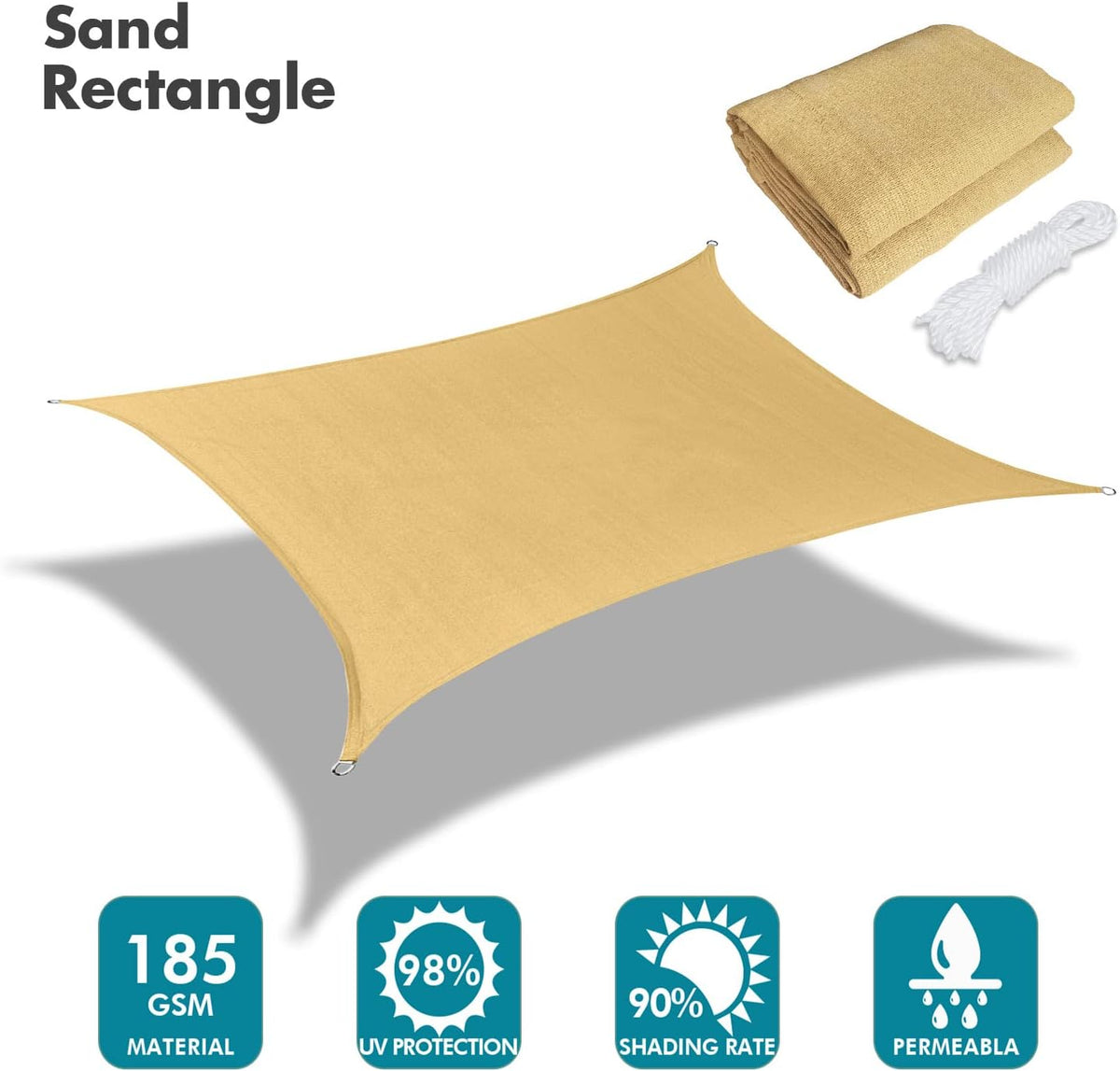 KANAGAWA 10'X14' Sand Custom Size Sun Shade Sail Rectangle UV Block Canopy Cover for Patio Backyard Lawn Garden Outdoor (Customized Available)