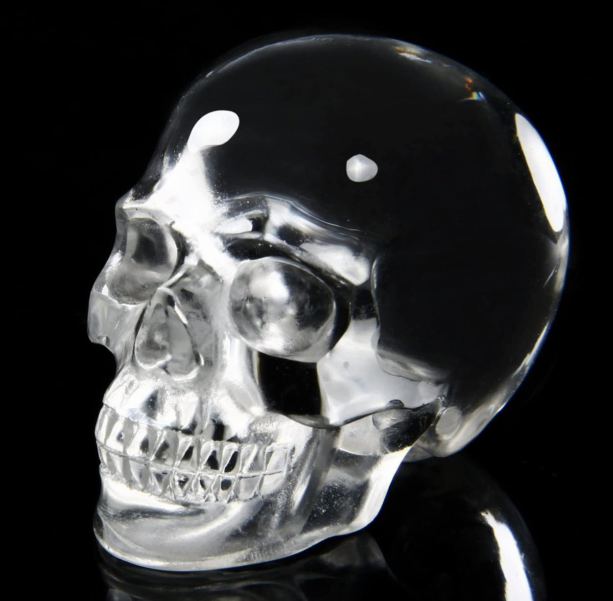 Skullis 2.0" K9 Crystal Skull, Hand Carved Gemstone Fine Art Sculpture, Reiki Healing Stone Statue.