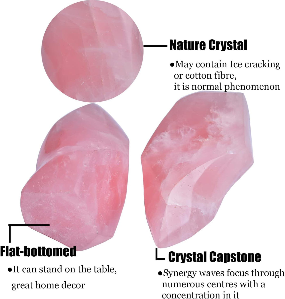 AMOYSTONE Rose Quartz Crystal Stones Energy Flame Tower Chakra Healing Stone Home Decoration 0.6-1.0LB
