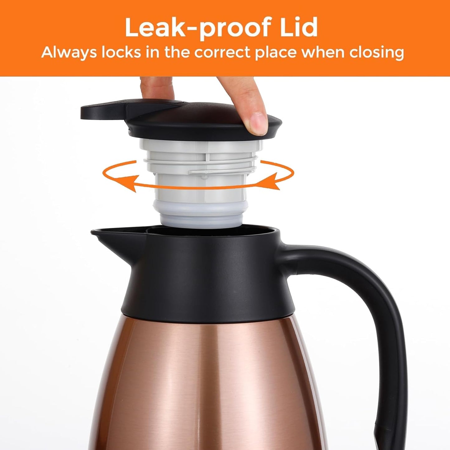 Tiken 51 Oz Thermal Coffee Carafe, Stainless Steel Insulated Vacuum Coffee Carafes For Keeping Hot, 1.5 Liter Beverage Dispenser (Copper)