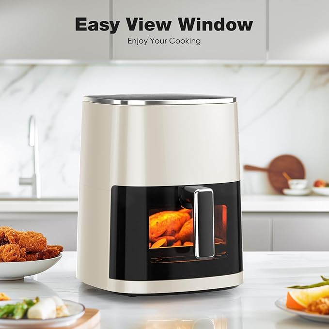 Air Fryer, 6QT Square Airfryer with Visual Window, 400°F Fast Heating Air Fryers Oven with Timer, Auto-Off, Non Toxic & Non Stick, Multiple 12 Modes for Roast, Bake, Dehydrate, Fry, Reheat