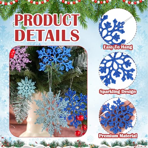 36pcs Light Purple Blue Silver Christmas Snowflake Ornaments (36 Count)