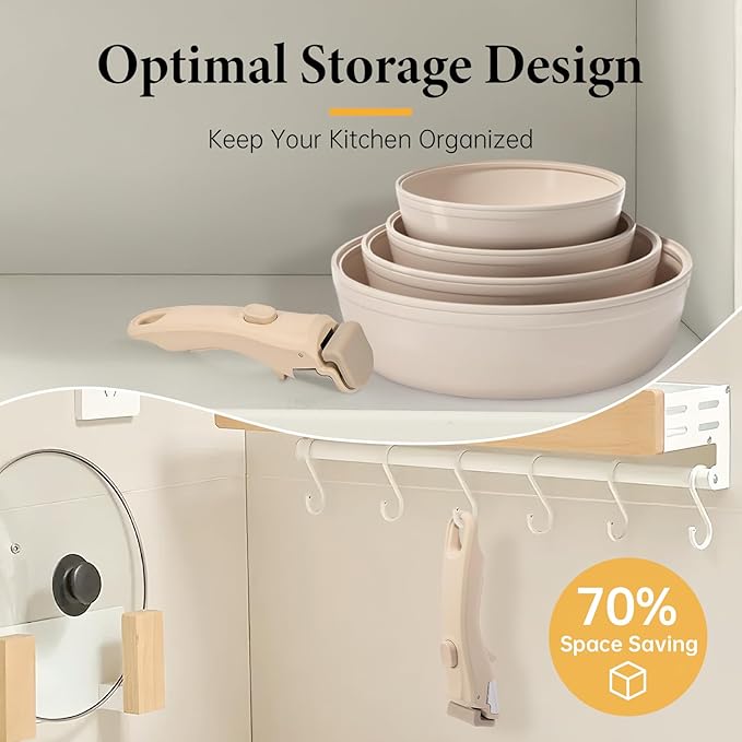 Removable Pot Handle, 2Pcs Universal Pan Handle, Replacement Handle for Pots and Pans, Fits All Cookware, Includes 2Pcs Spoon Rest, Durable & Heat-Resistant, Cream Beige