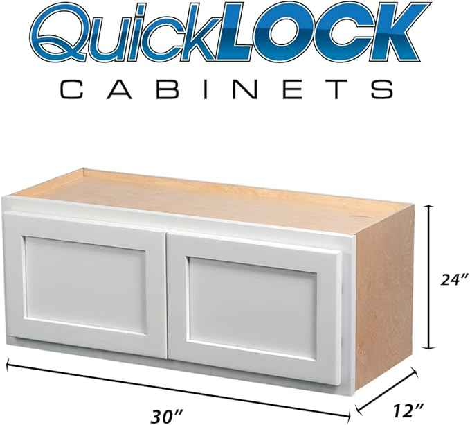 Quicklock RTA (Ready-to-Assemble) 42" Tall Wall Kitchen Cabinets - Shaker Style | 100% Hardwood | Made in America | Soft Close Hardware (Pure White, 12" D x 30" W x 24" H)