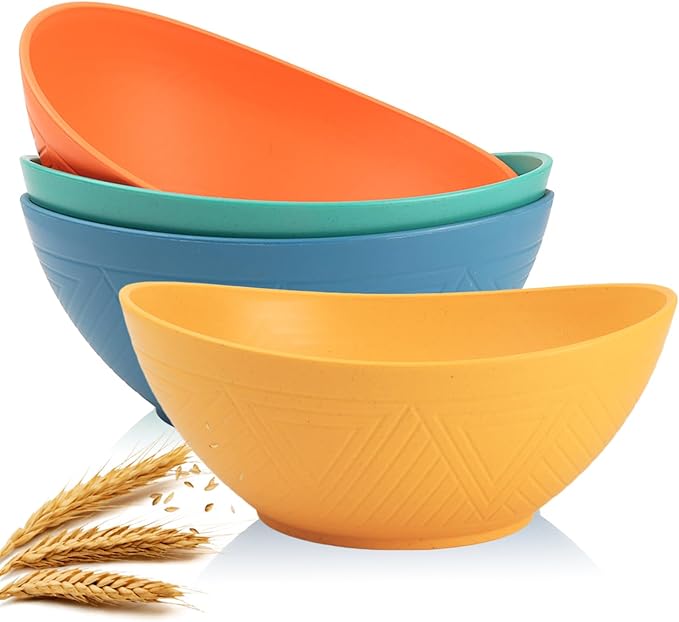 Homienly 9.6 inch Serving Bowls, Large Serving Dishes for Wedding Parties, 60 OZ Centerpiece Serving Bowls for Salad, Popcorn, Pasta, Dinner, Oval Shape, Microwave & Dishwasher Safe, Set of 4, Multi