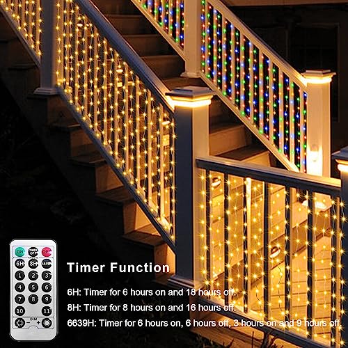 20Ftx3Ft Curtain Lights Outdoor LED Fence Lights with Remote Timer (300 Count)