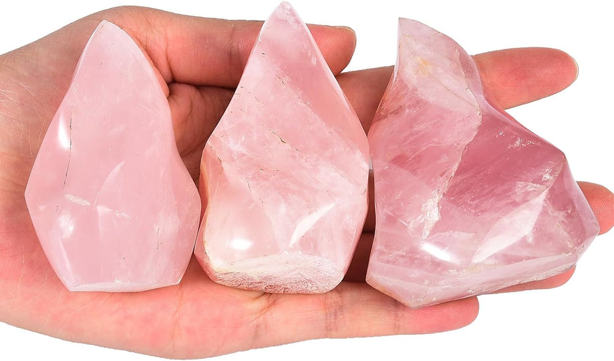 AMOYSTONE Rose Quartz Crystal Stones Energy Flame Tower Healing Crystal and Stone for Meditation Home Decoration 1.0LB
