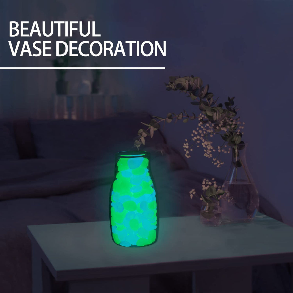 900pcs Glow in The Dark Rocks Outdoor Decorations Stones Small Luminous Pebbles Indoor/Outdoor Decor for Garden Fish Tank Aquarium Planter Walkway - Green & Blue