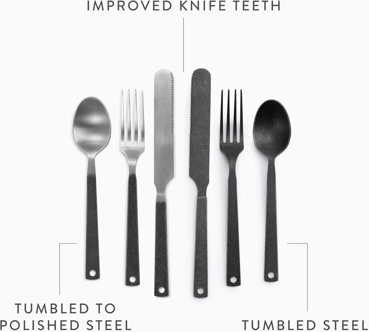 Barebones Flatware Silverware Set - Formal Camping Utensils - Stainless Steel Cutlery Set of 6 - Camping Utensil Set with Forks, Knives, and Spoons (Matte Black)