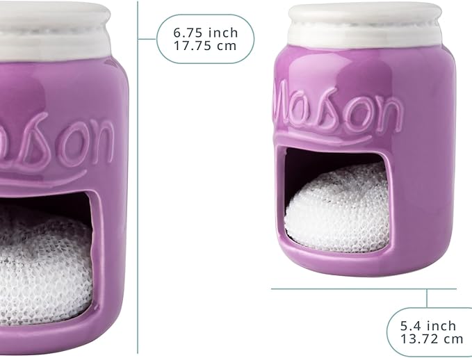 Comfify Ceramic Sponge Holder – Purple Farmhouse Sink Caddy – Mason Jar Kitchen Accessory – Includes Free Sponge