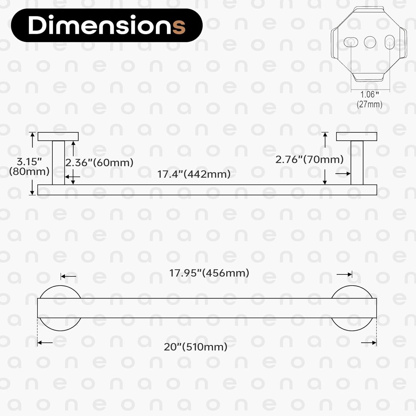 20 Inch Bathroom Towel Bar Bath Towel Rack Kitchen Towel Holder Towel Shelf Wall Mounted SUS304 Stainless Steel 2 Pack Matte Black AN4001MB-L20-P2