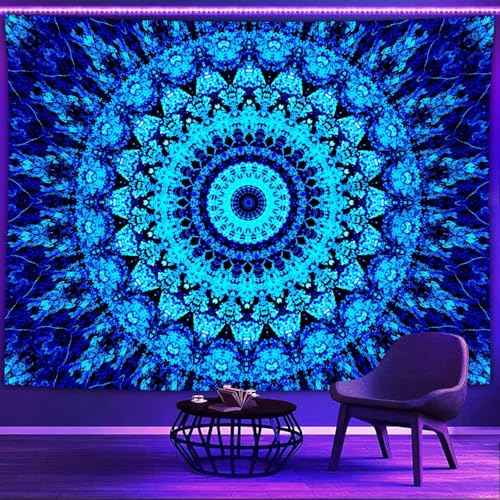 Blacklight Mandala Tapestry for Bedroom
