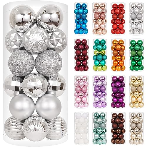 24ct Silver Christmas Ornaments for Tree Decorations (24 Count)