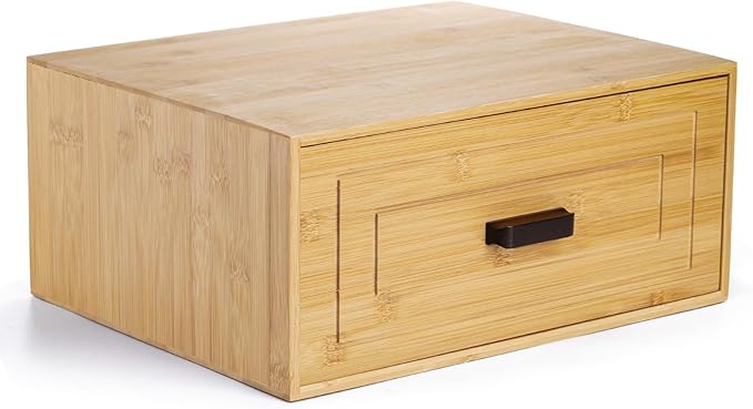 Kingrol Bamboo Cube Storage, Stackable Desk Drawer Organizer with Handle, Home Office Cubby Organizer for Entryway, Closet, Bedroom, Bathroom, 15 x 11.75 x 6.5 Inch