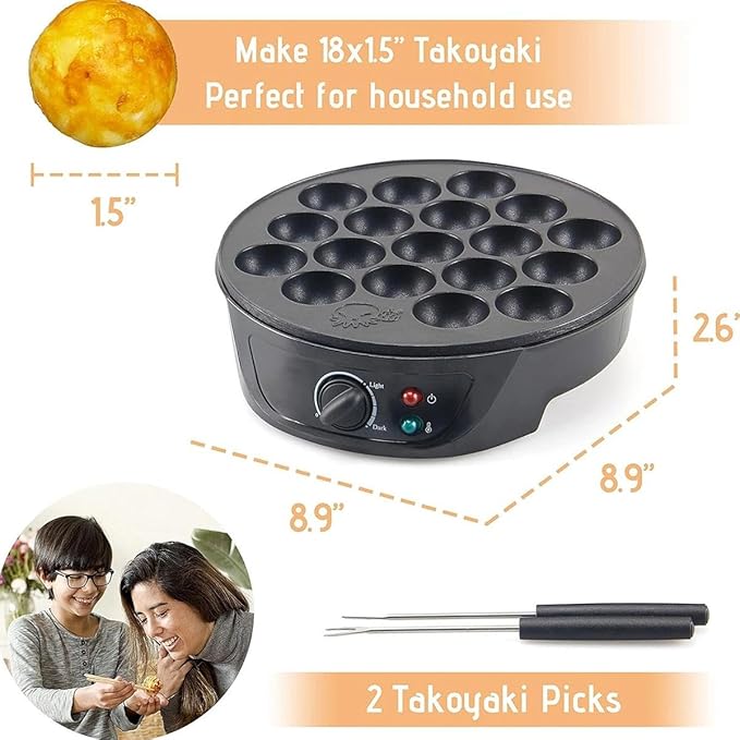 Electric Takoyaki Machine,18 Holes Temperature Control,750W Non-stick Kitchens,for Making Takoyaki Donut Holes & Cake Pops